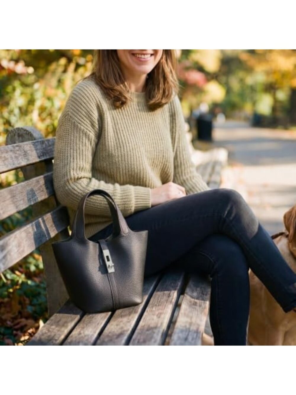 Stylish Vegan Leather Tote Bag for Women - Bucket Handbag with Detachable Purse - Picture 6 of 6